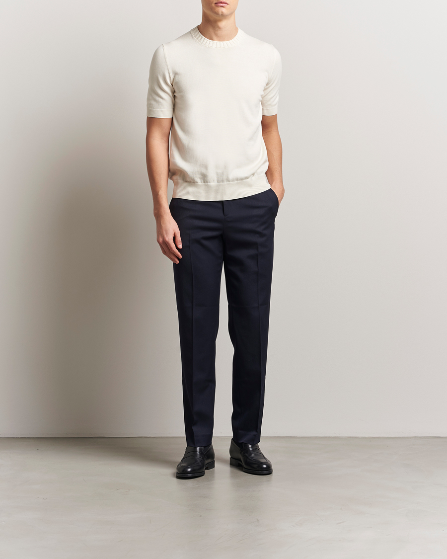 Uomini | T-shirt | Gran Sasso | Cotton Heavy Knitted Crew Neck T-Shirt Cream