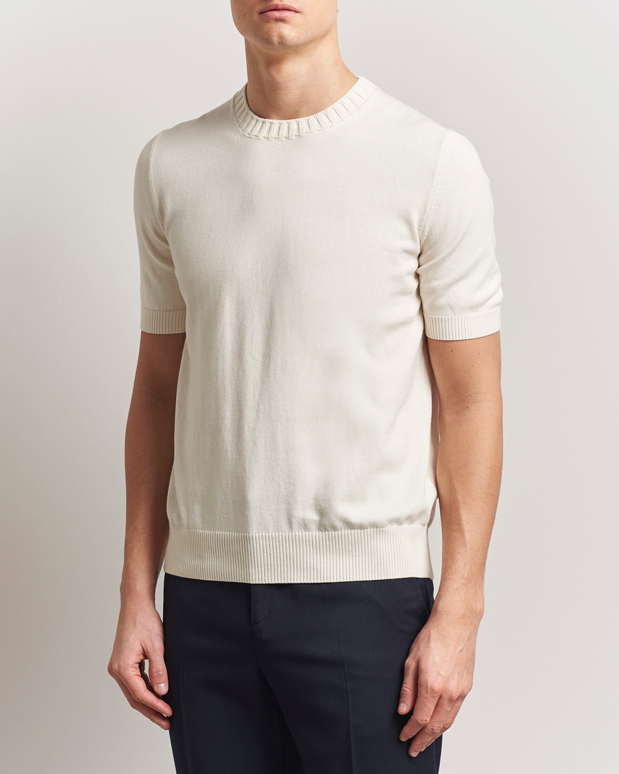 Uomini | T-shirt | Gran Sasso | Cotton Heavy Knitted Crew Neck T-Shirt Cream