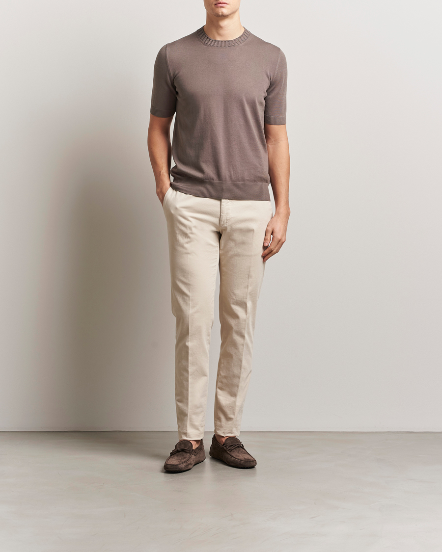 Uomini | T-shirt | Gran Sasso | Cotton Heavy Knitted Crew Neck T-Shirt Brown