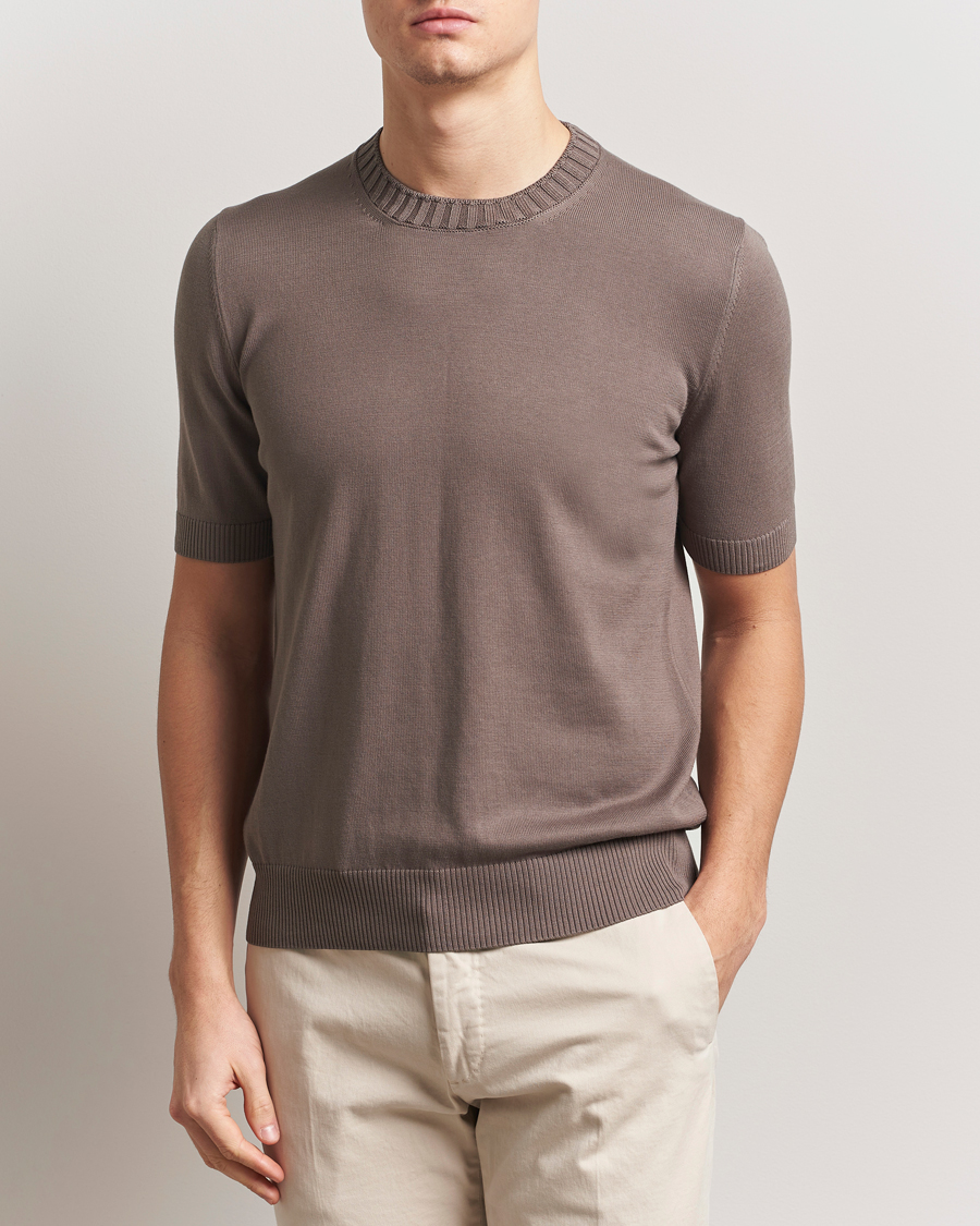 Uomini | T-shirt | Gran Sasso | Cotton Heavy Knitted Crew Neck T-Shirt Brown