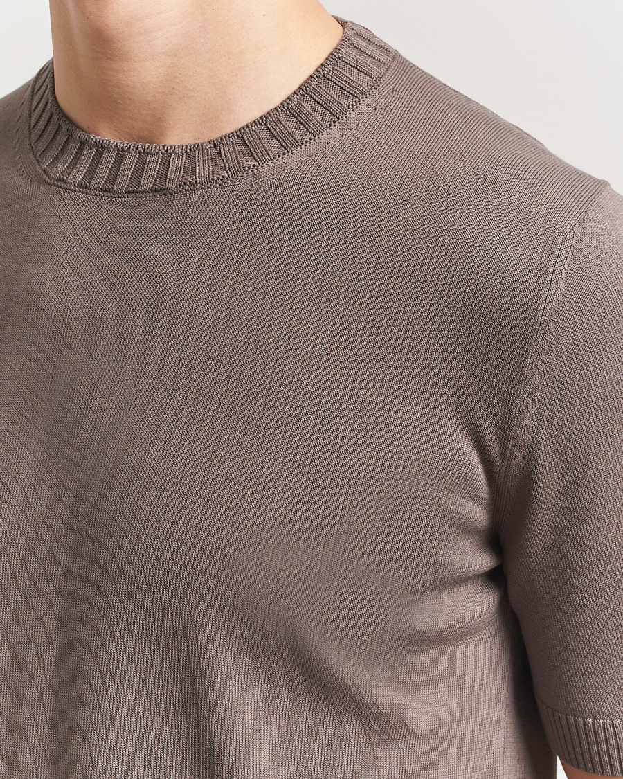 Uomini | T-shirt | Gran Sasso | Cotton Heavy Knitted Crew Neck T-Shirt Brown