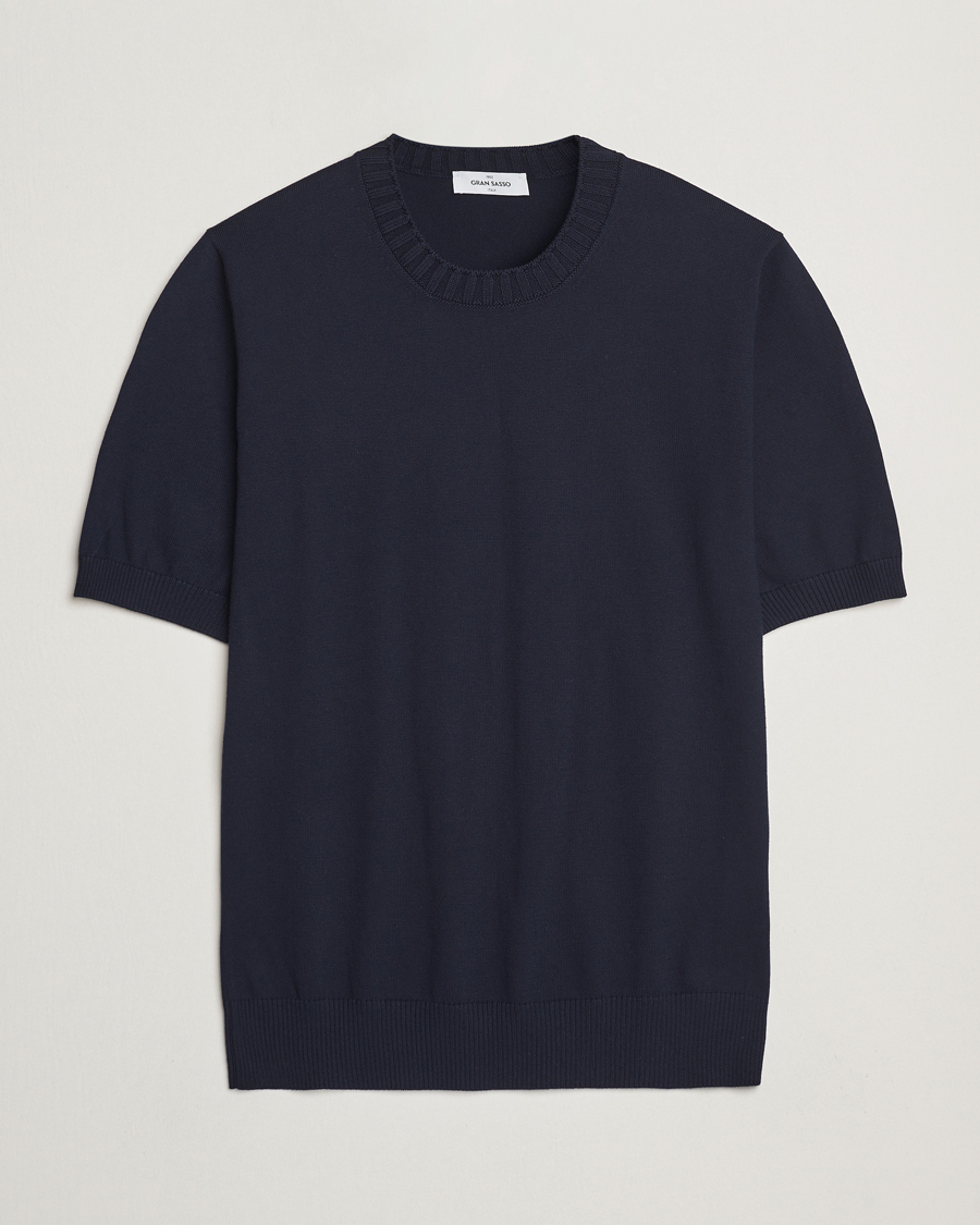 Uomini | T-shirt | Gran Sasso | Cotton Heavy Knitted Crew Neck T-Shirt Navy
