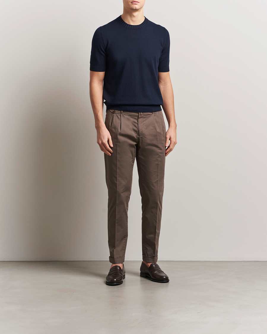 Uomini | T-shirt | Gran Sasso | Cotton Heavy Knitted Crew Neck T-Shirt Navy