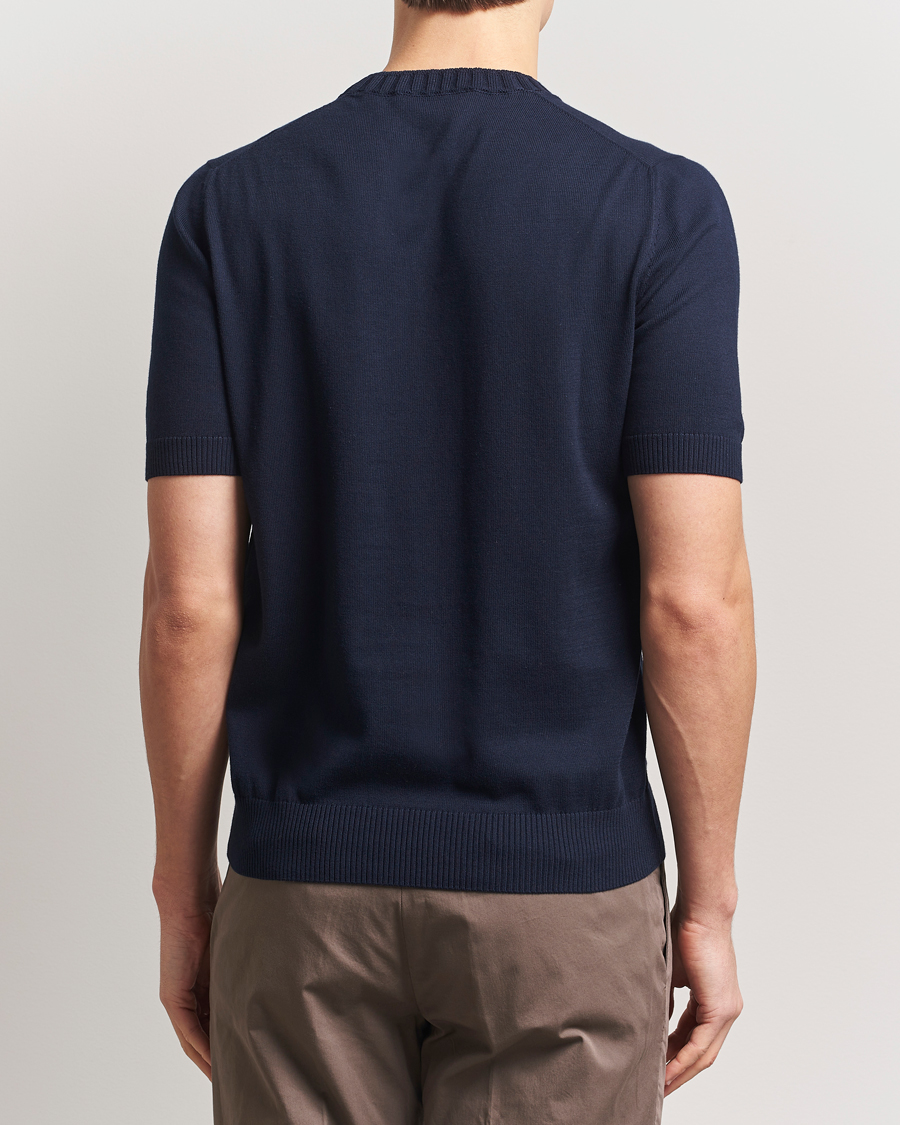 Uomini | T-shirt | Gran Sasso | Cotton Heavy Knitted Crew Neck T-Shirt Navy