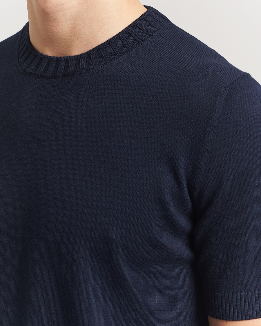 Uomini | T-shirt | Gran Sasso | Cotton Heavy Knitted Crew Neck T-Shirt Navy
