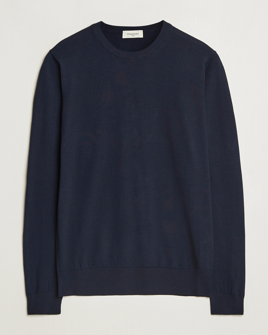 Uomini | Maglieria | Piacenza Cashmere | Merino Wool Crew Neck Sweater Navy