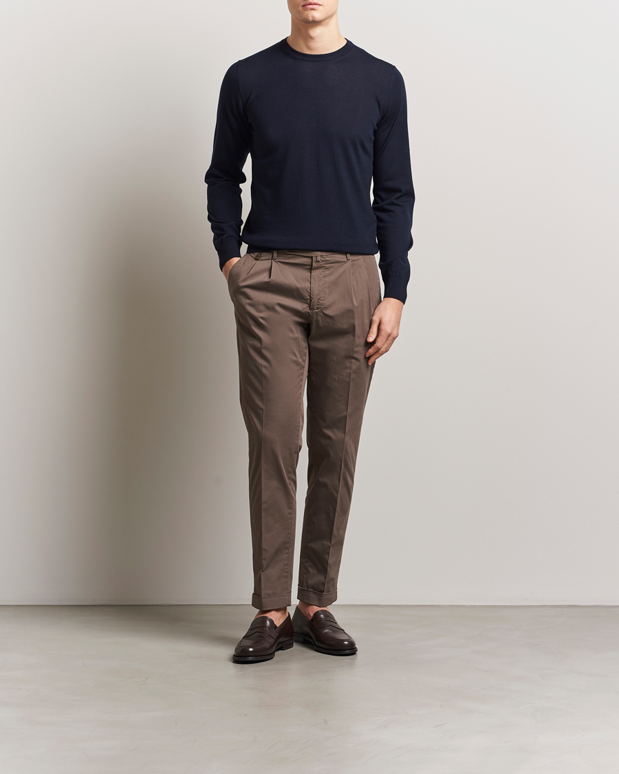 Uomini | Maglieria | Piacenza Cashmere | Merino Wool Crew Neck Sweater Navy