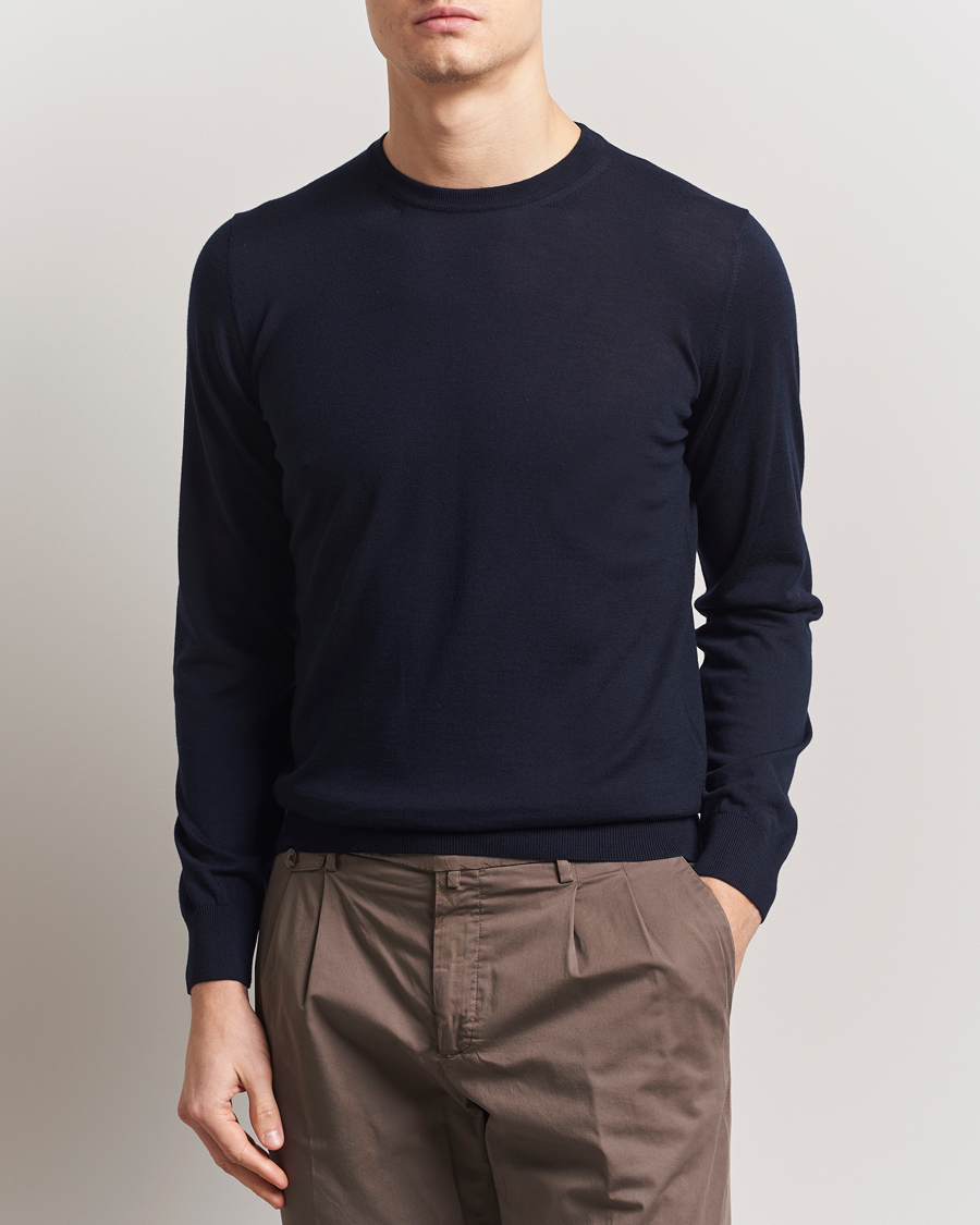 Uomini | Maglieria | Piacenza Cashmere | Merino Wool Crew Neck Sweater Navy