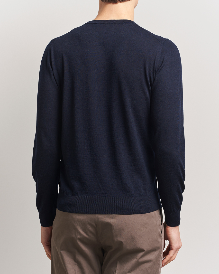 Uomini | Maglieria | Piacenza Cashmere | Merino Wool Crew Neck Sweater Navy