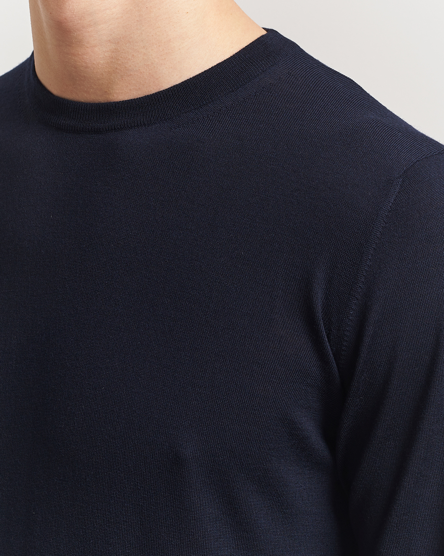 Uomini | Maglieria | Piacenza Cashmere | Merino Wool Crew Neck Sweater Navy