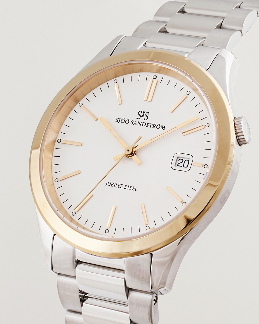 Uomini | Sjöö Sandström Jubilee Steel Quartz 40mm Gold Bezel White/Steel | Sjöö Sandström | Jubilee Steel Quartz 40mm Gold Bezel White/Steel