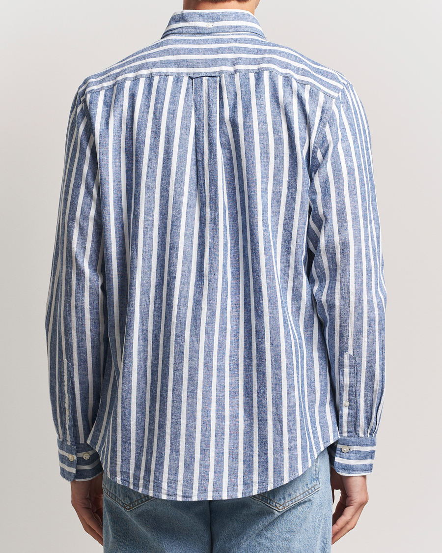 Uomini | Camicie | GANT | Regular Fit Cotton/Linen Striped Shirt Rich Blue