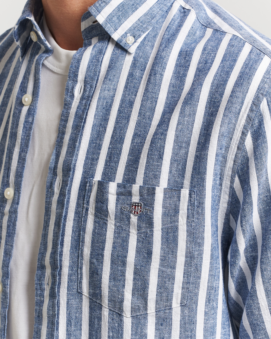 Uomini | Camicie | GANT | Regular Fit Cotton/Linen Striped Shirt Rich Blue