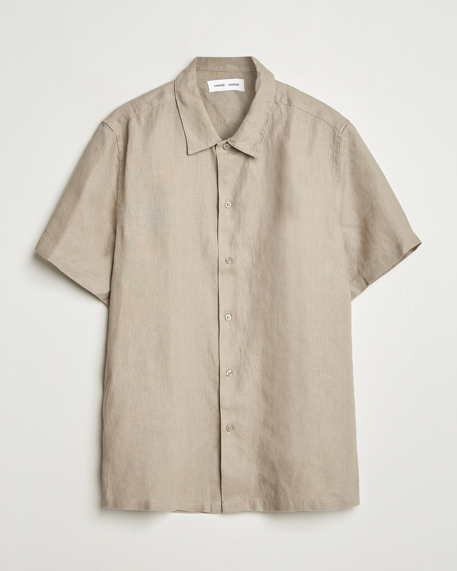 Uomini | Camicie | Samsøe Samsøe | Avan Linen Short Sleeve Shirt Greige