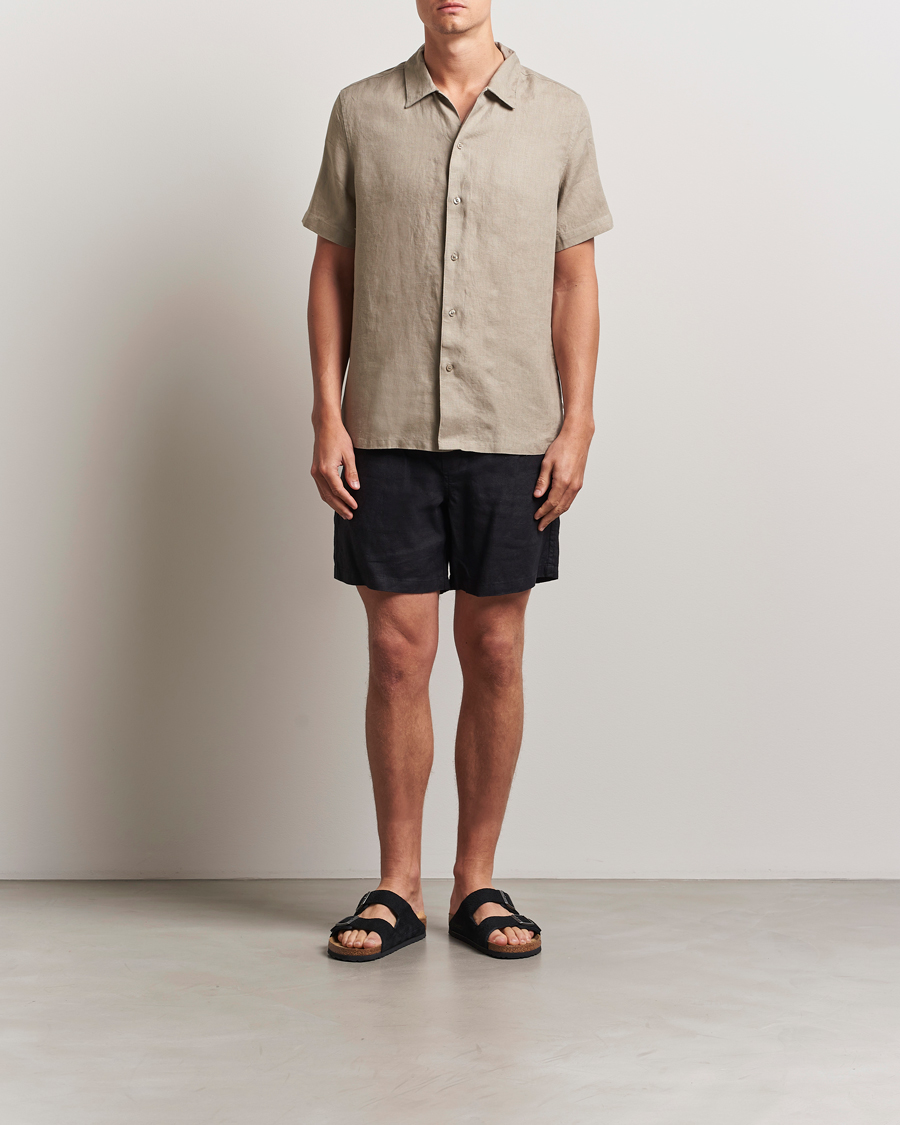 Uomini | Camicie | Samsøe Samsøe | Avan Linen Short Sleeve Shirt Greige