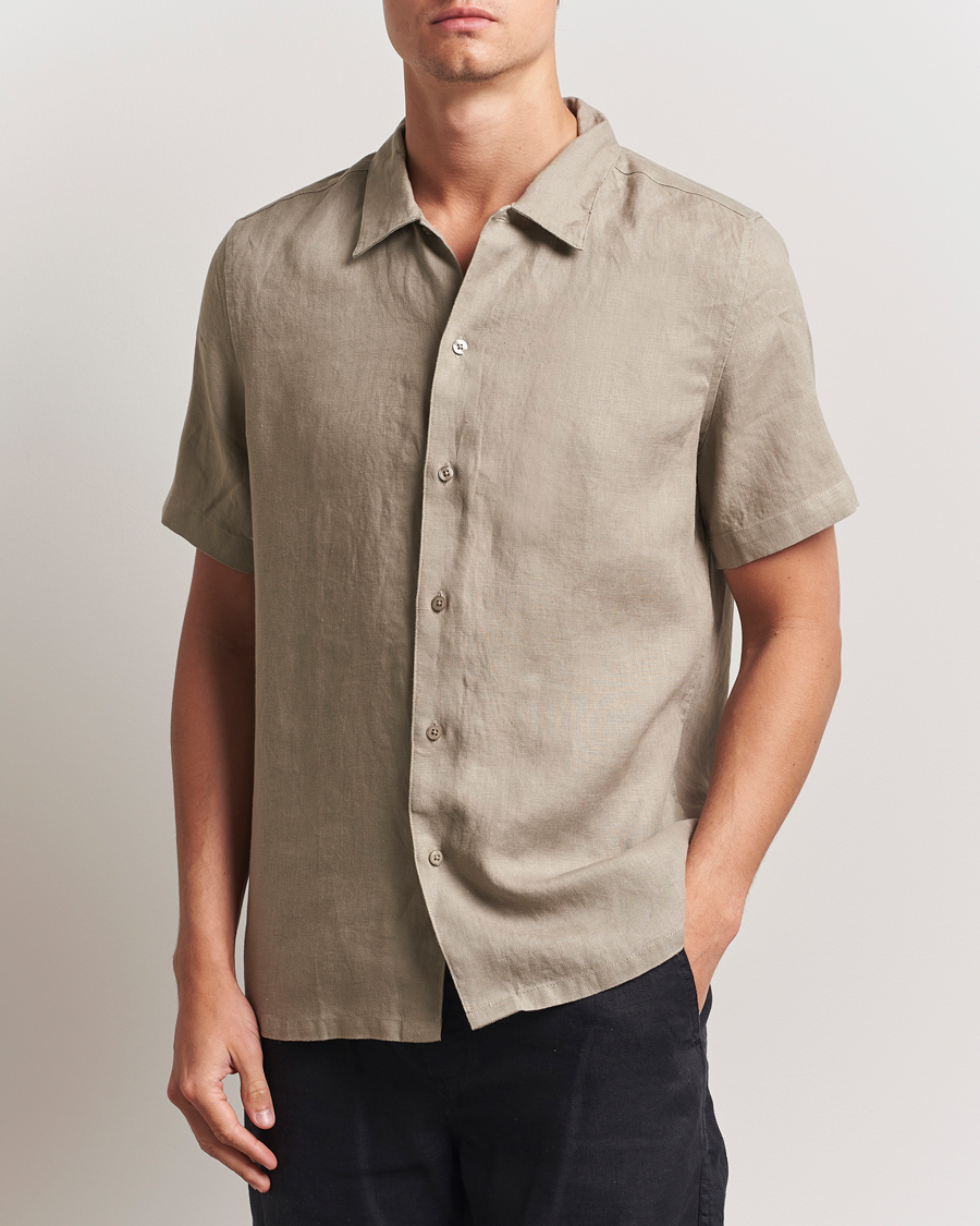 Uomini | Camicie | Samsøe Samsøe | Avan Linen Short Sleeve Shirt Greige