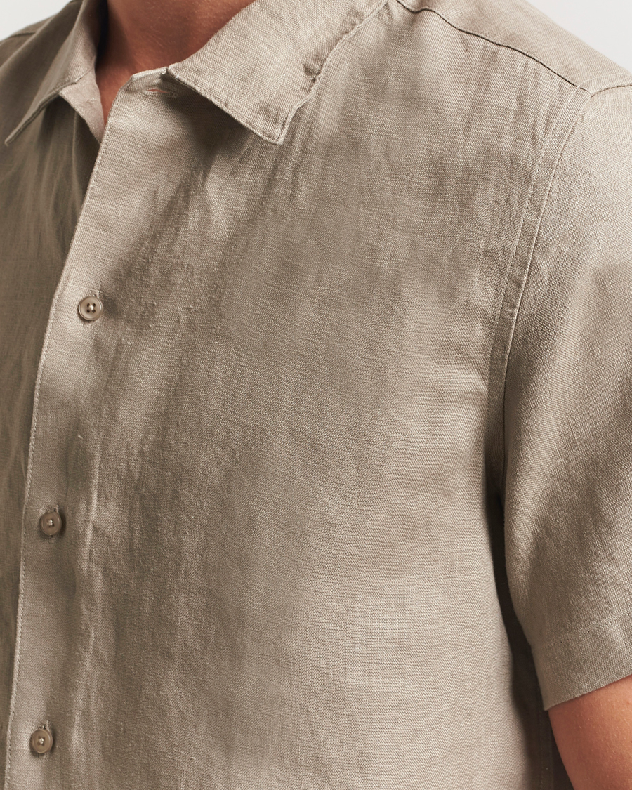 Uomini | Camicie | Samsøe Samsøe | Avan Linen Short Sleeve Shirt Greige