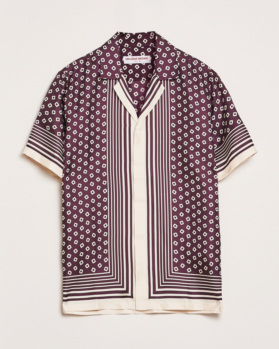 Uomini | Camicie | Orlebar Brown | Maitan Silk Lumina Short Sleeve Shirt Damson/Latte