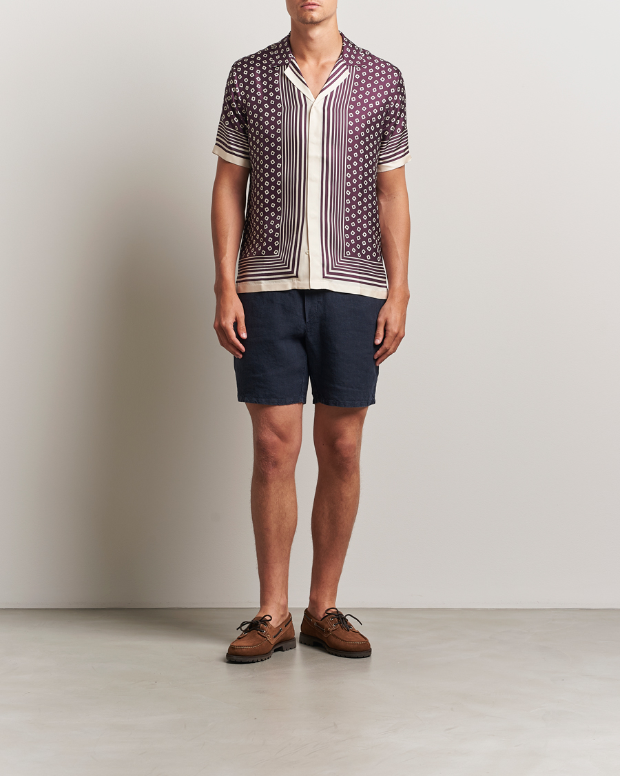 Uomini | Camicie | Orlebar Brown | Maitan Silk Lumina Short Sleeve Shirt Damson/Latte