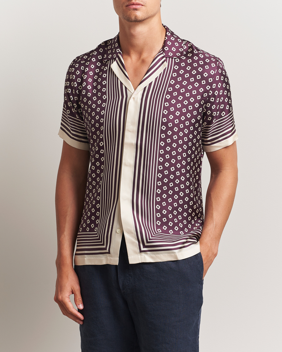 Uomini | Camicie | Orlebar Brown | Maitan Silk Lumina Short Sleeve Shirt Damson/Latte