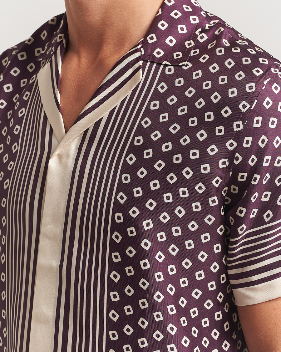 Uomini | Camicie | Orlebar Brown | Maitan Silk Lumina Short Sleeve Shirt Damson/Latte