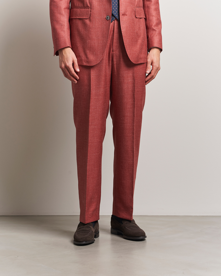 Uomini | Pantaloni | Oscar Jacobson | Del S Wool/Silk/Linen Trousers Red