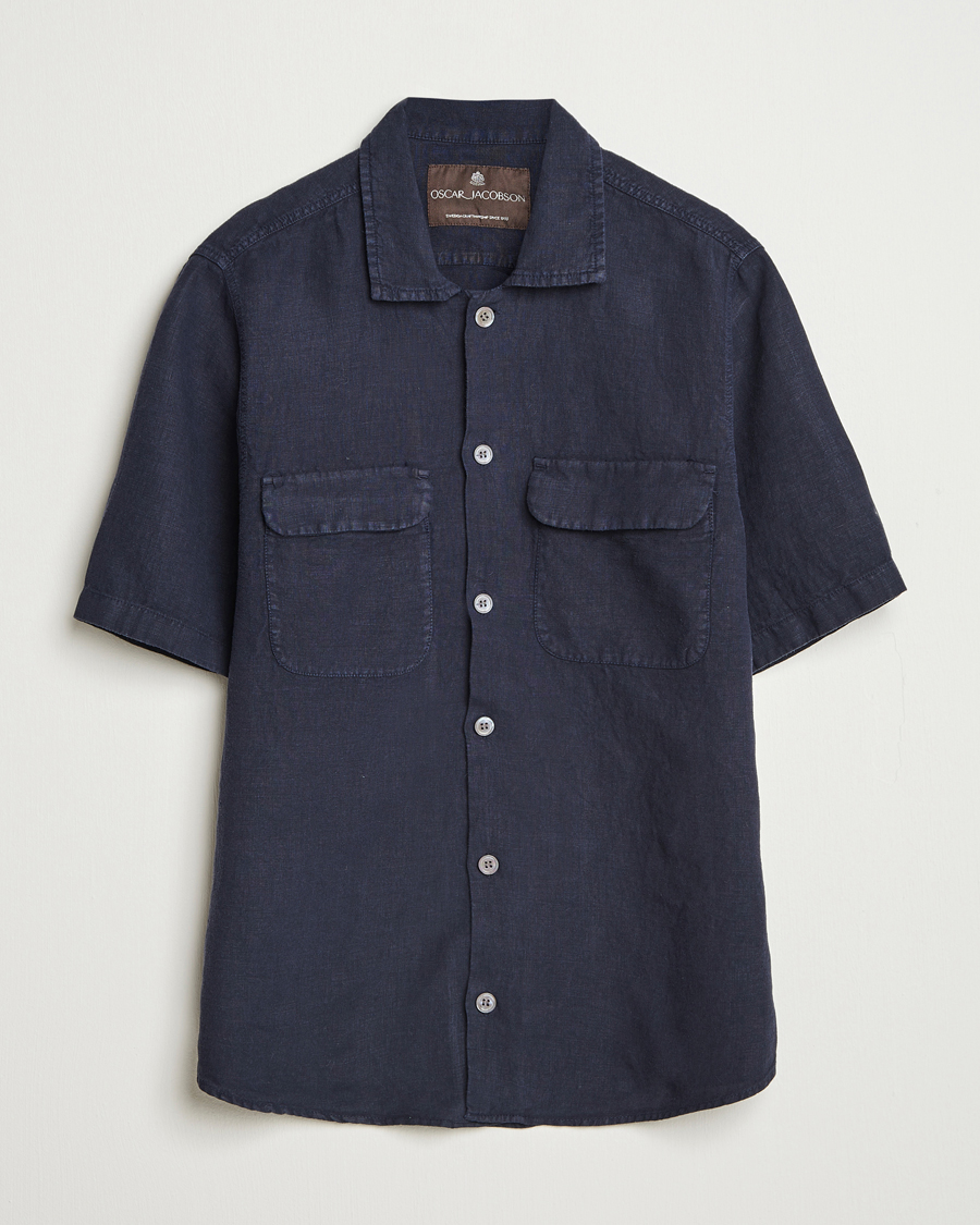 Uomini | Camicie | Oscar Jacobson | Reg Fit City Linen Shirt Navy