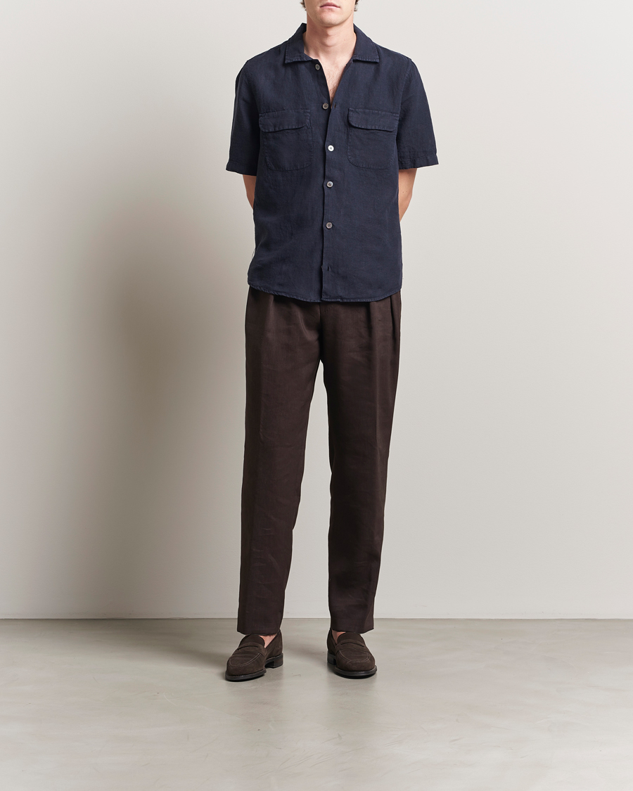 Uomini | Camicie | Oscar Jacobson | Reg Fit City Linen Shirt Navy