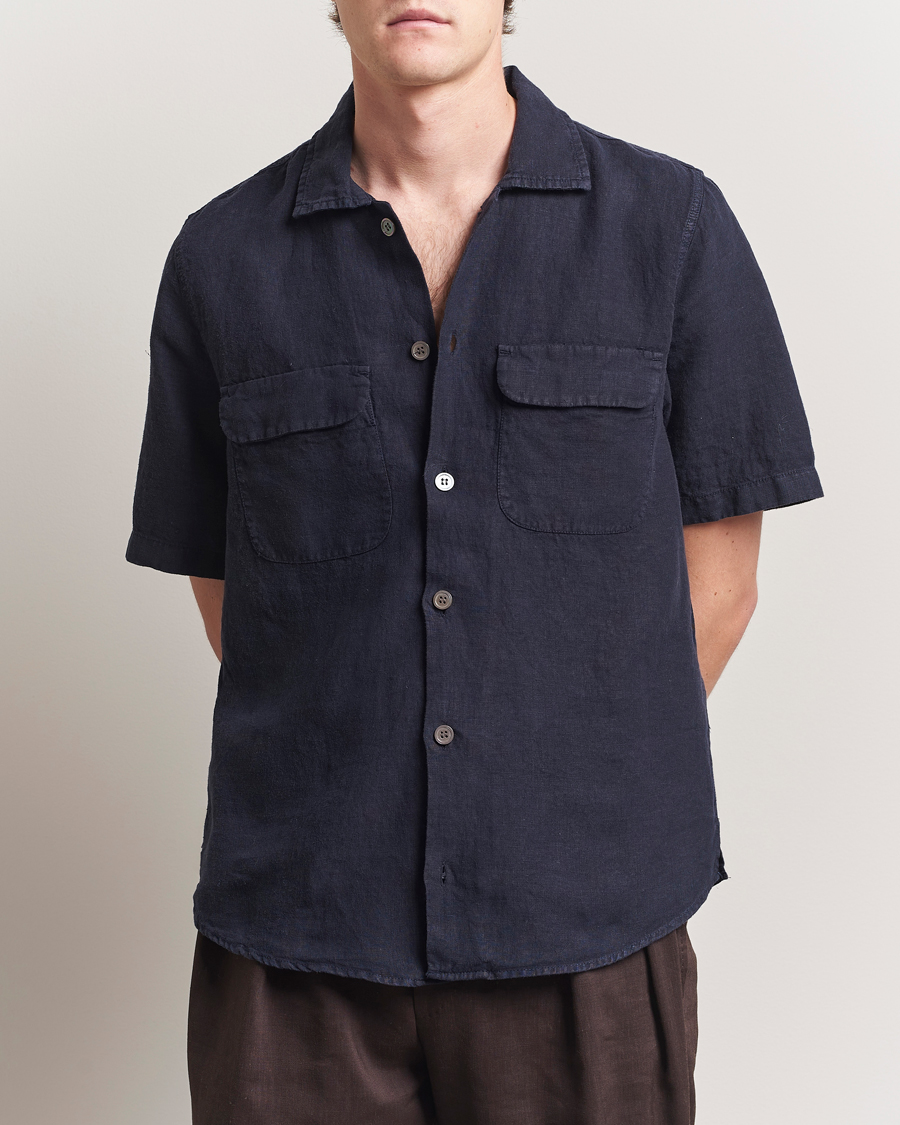 Uomini | Camicie | Oscar Jacobson | Reg Fit City Linen Shirt Navy