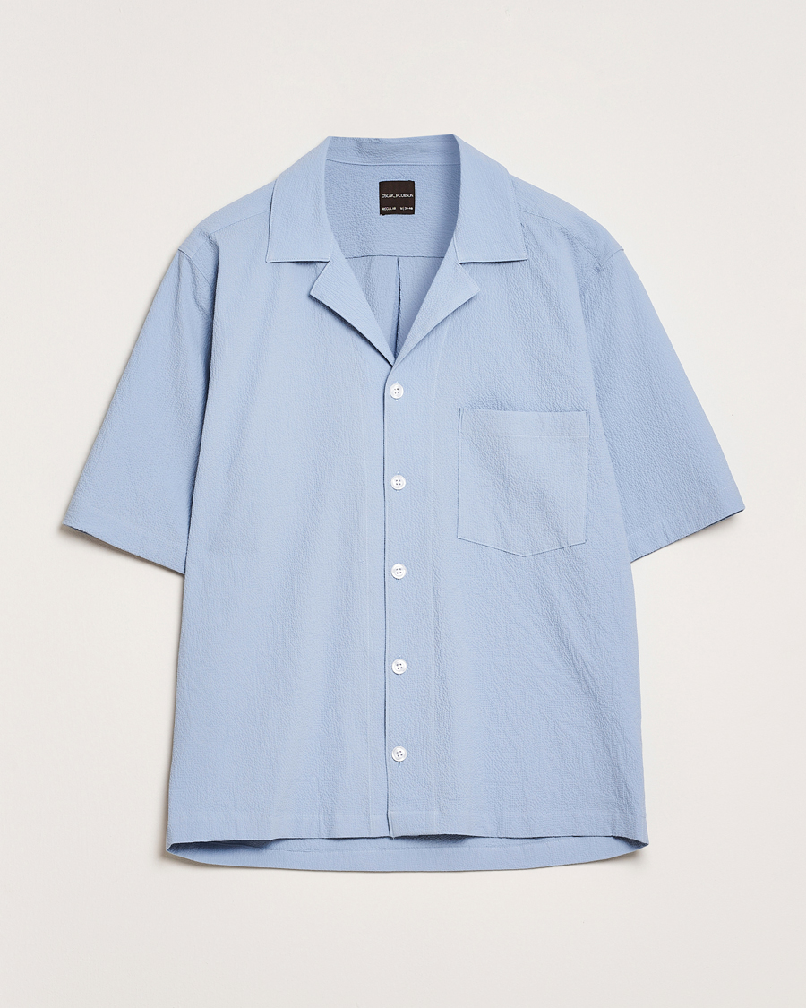 Uomini | Camicie | Oscar Jacobson | Reg Fit Cuba Seersucker Shirt Light Blue