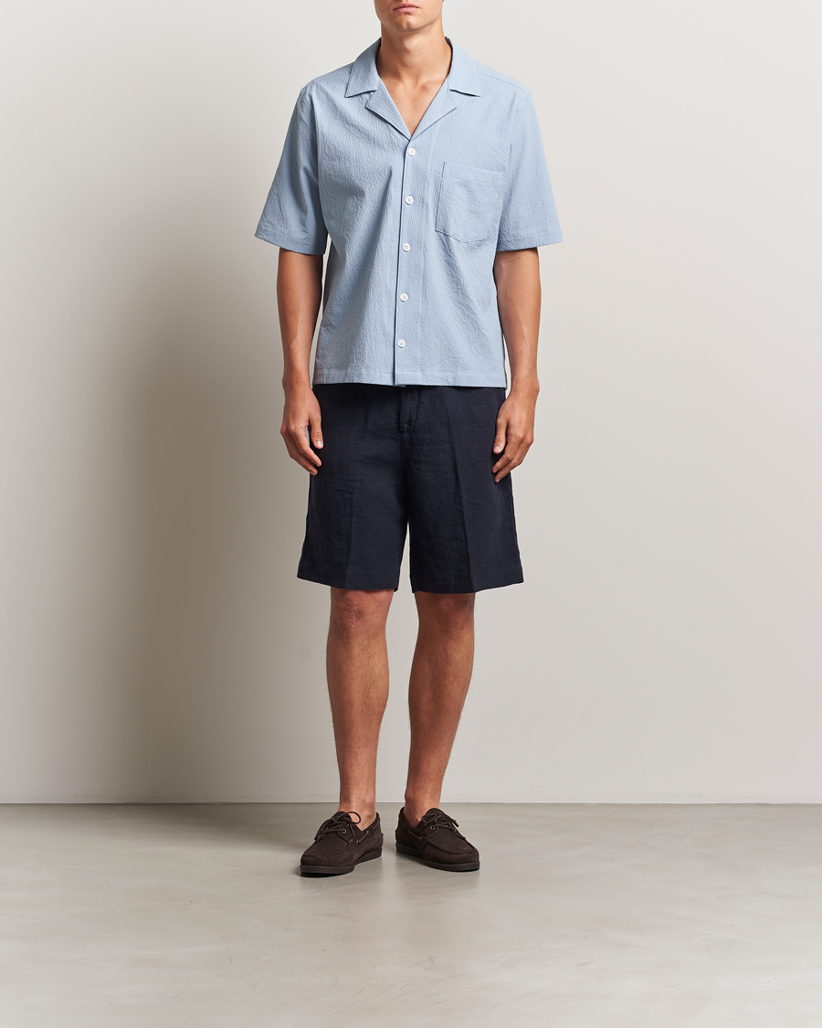 Uomini | Camicie | Oscar Jacobson | Reg Fit Cuba Seersucker Shirt Light Blue