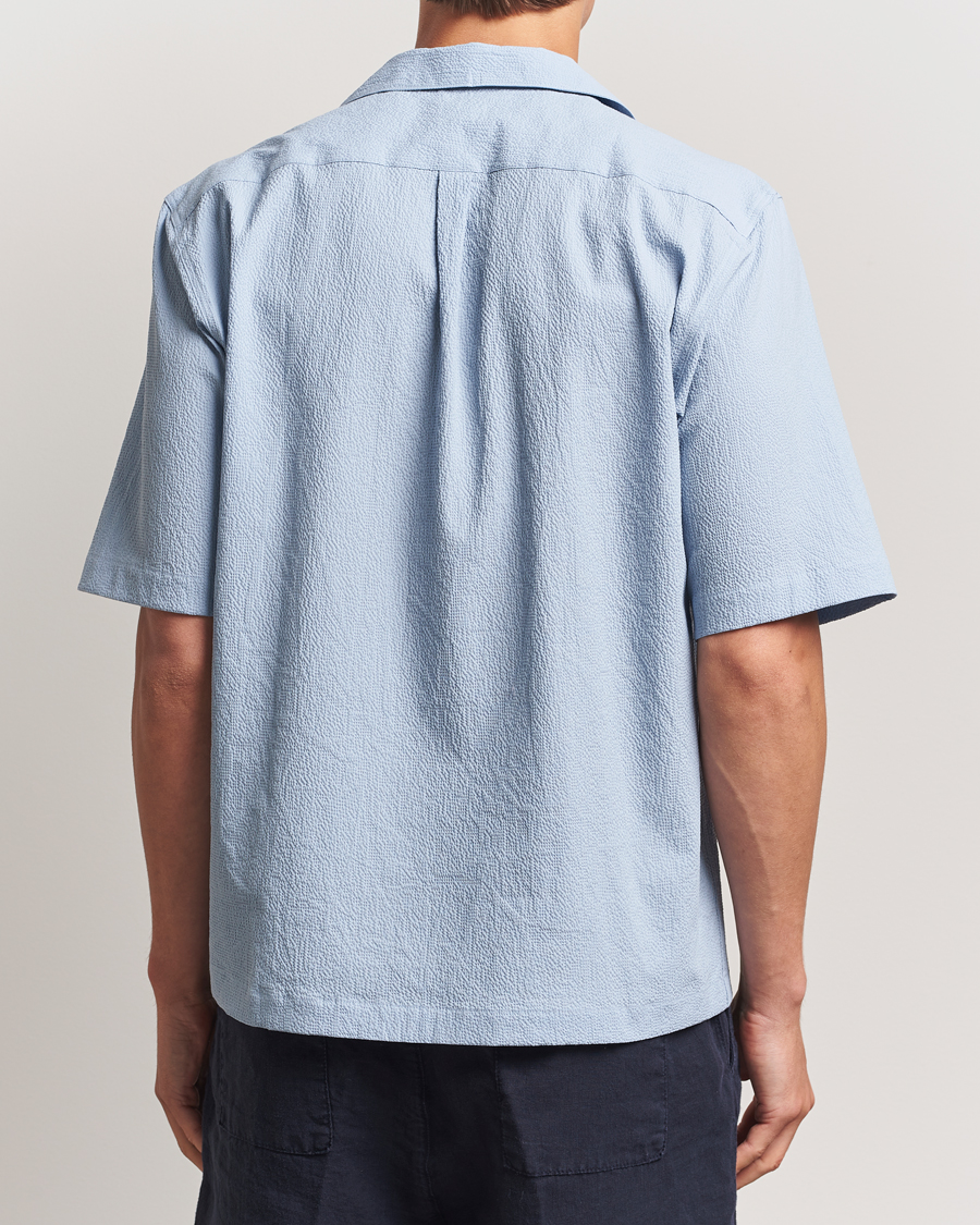Uomini | Camicie | Oscar Jacobson | Reg Fit Cuba Seersucker Shirt Light Blue