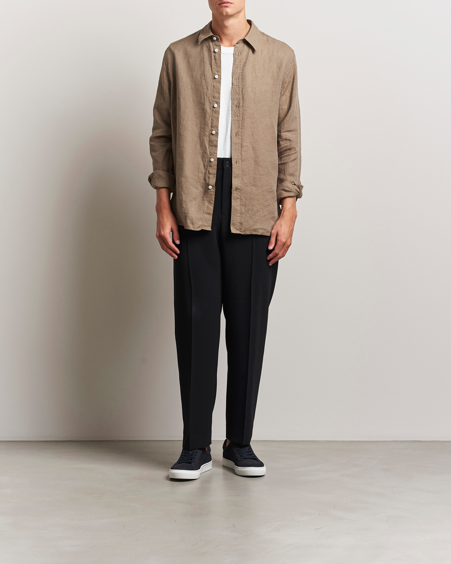 Uomini | Camicie | J.Lindeberg | Linen Melange Shirt Nutmeg