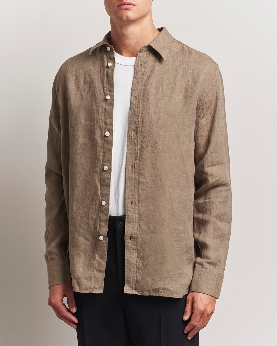 Uomini | Camicie | J.Lindeberg | Linen Melange Shirt Nutmeg
