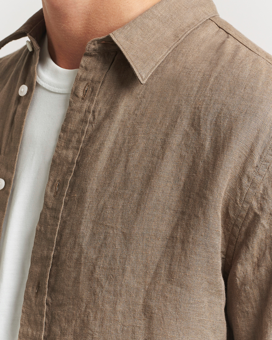Uomini | Camicie | J.Lindeberg | Linen Melange Shirt Nutmeg