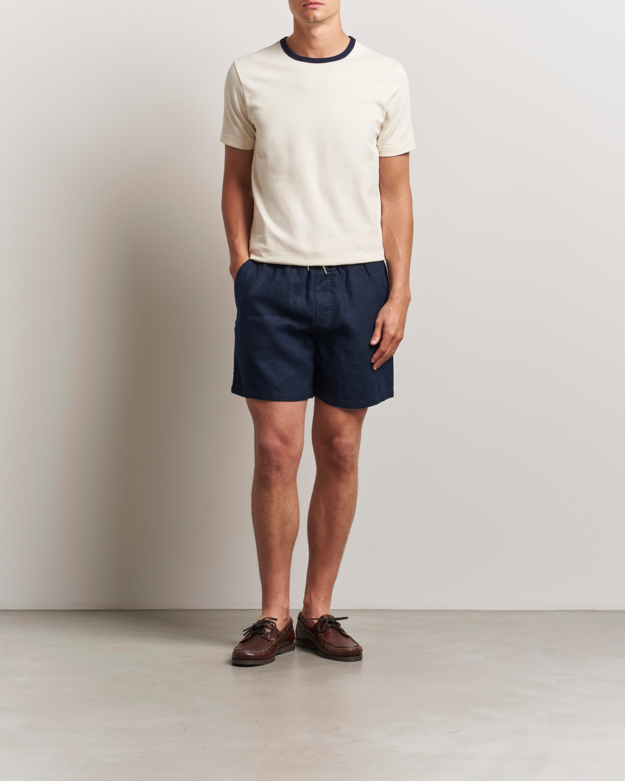 Uomini | Pantaloncini | NN07 | Gregor Linen Drawstring Shorts Navy Blue