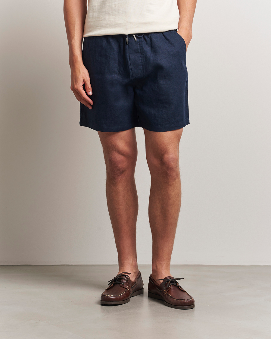 Uomini | Pantaloncini | NN07 | Gregor Linen Drawstring Shorts Navy Blue