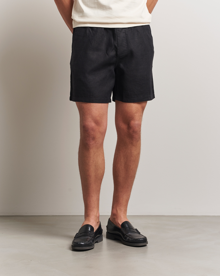 Uomini | Pantaloncini | NN07 | Gregor Linen Drawstring Shorts Black