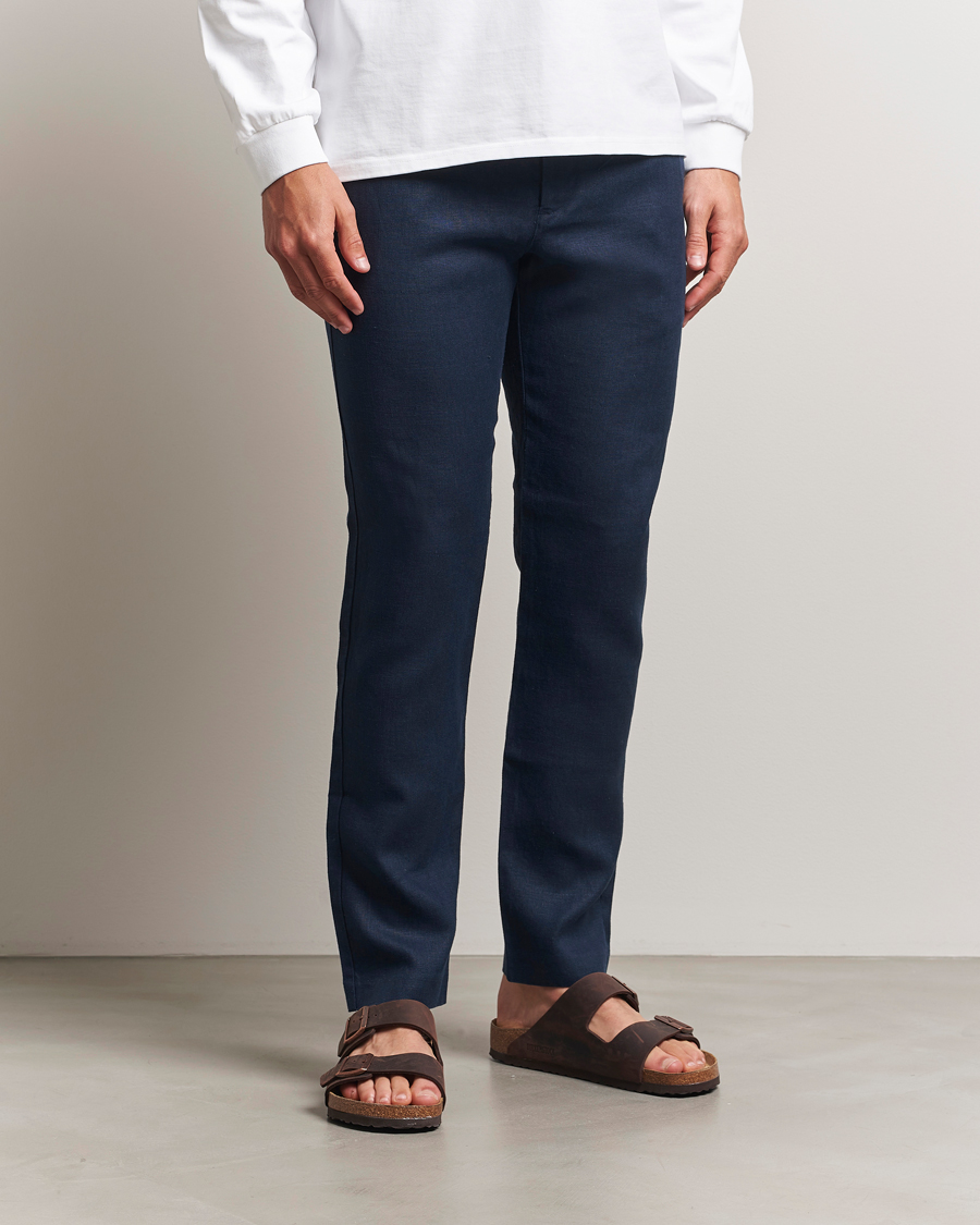 Uomini | Pantaloni | NN07 | Theo Linen Trousers Navy Blue