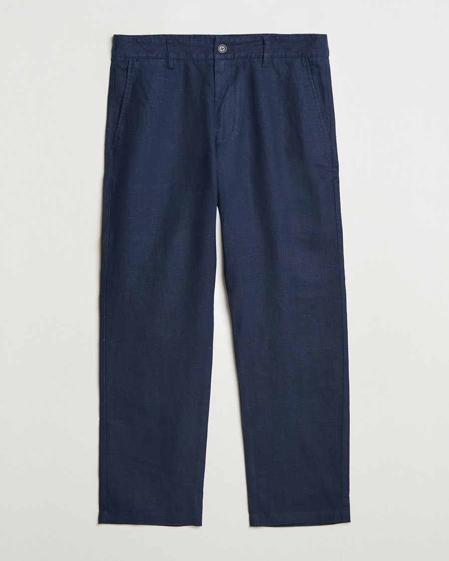 Uomini | Pantaloni | NN07 | Aden Regular Fit Linen Chinos Navy Blue