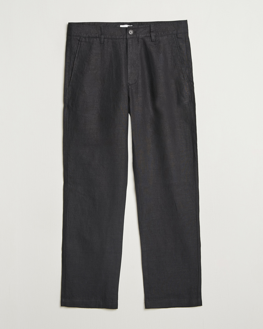 Uomini | Pantaloni | NN07 | Aden Regular Fit Linen Chinos Black