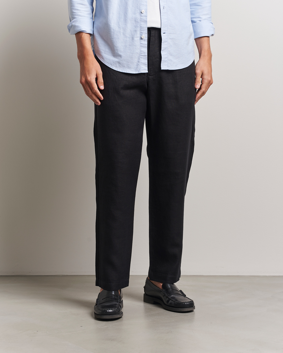 Uomini | Pantaloni | NN07 | Aden Regular Fit Linen Chinos Black