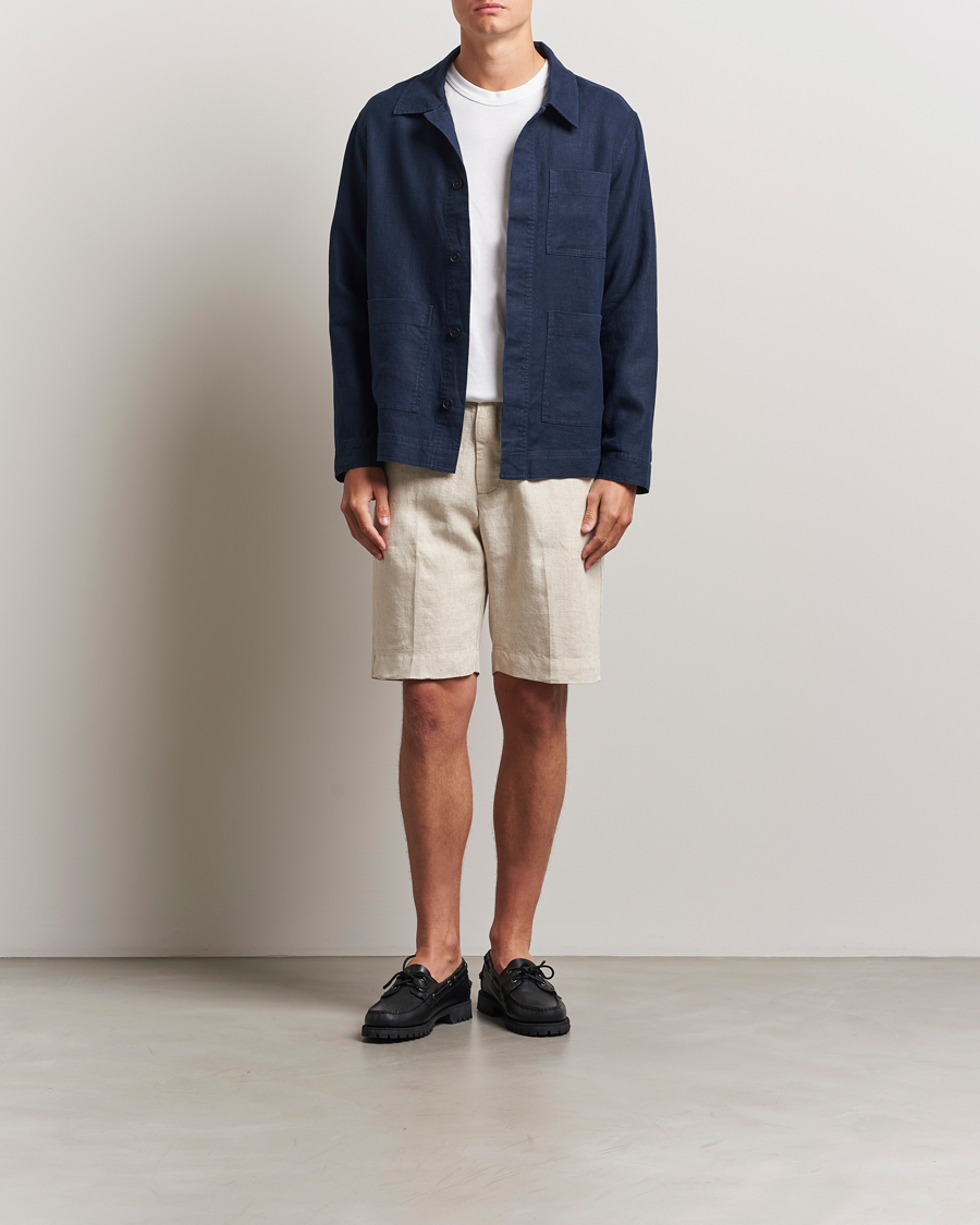 Uomini | Pantaloncini | NN07 | Billie Pleated Linen Drawstring Shorts Oat