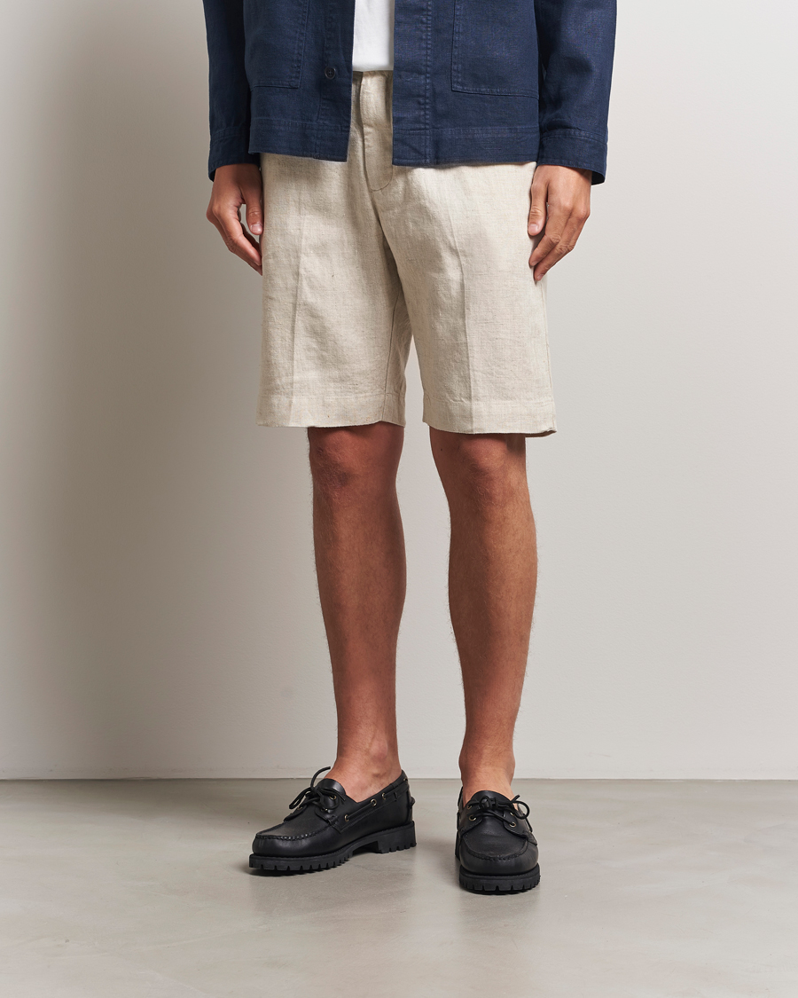 Uomini | Pantaloncini | NN07 | Billie Pleated Linen Drawstring Shorts Oat