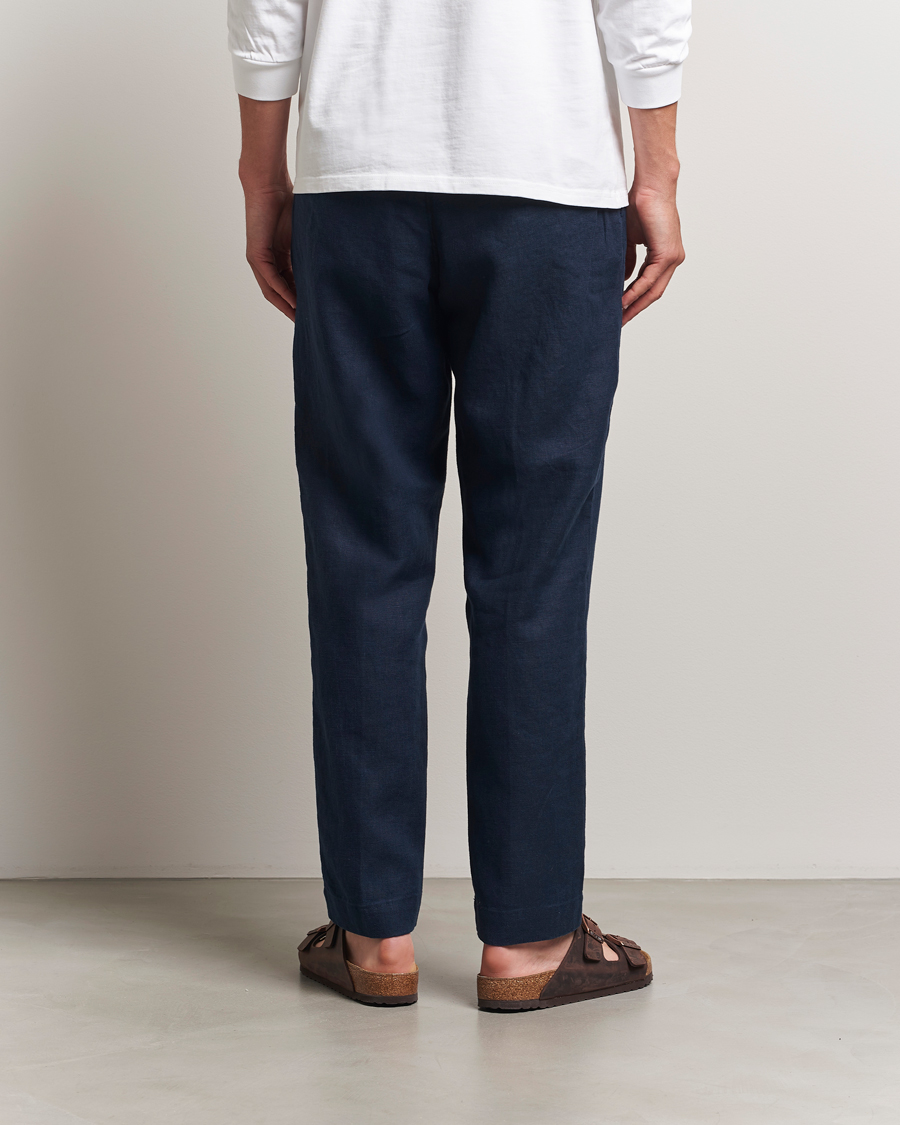 Uomini | Pantaloni | NN07 | Billie Linen Drawstring Trousers Navy Blue