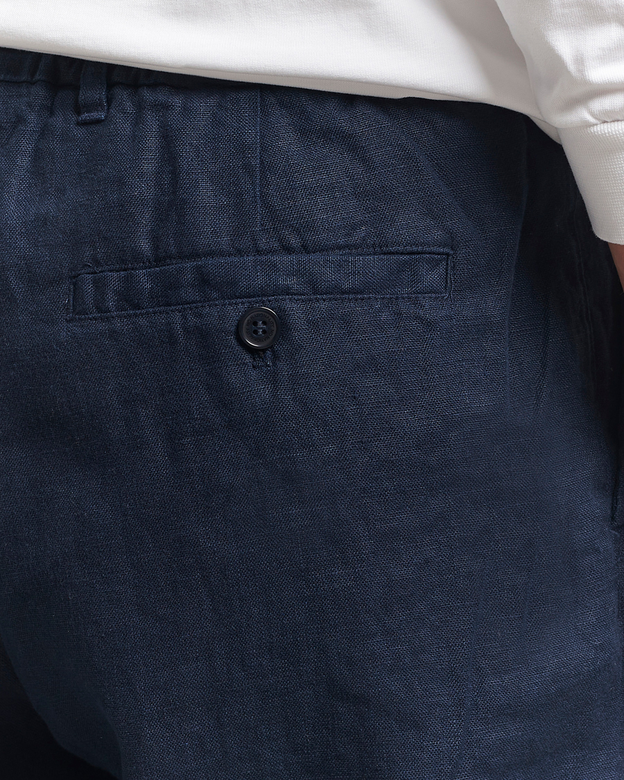 Uomini | Pantaloni | NN07 | Billie Linen Drawstring Trousers Navy Blue