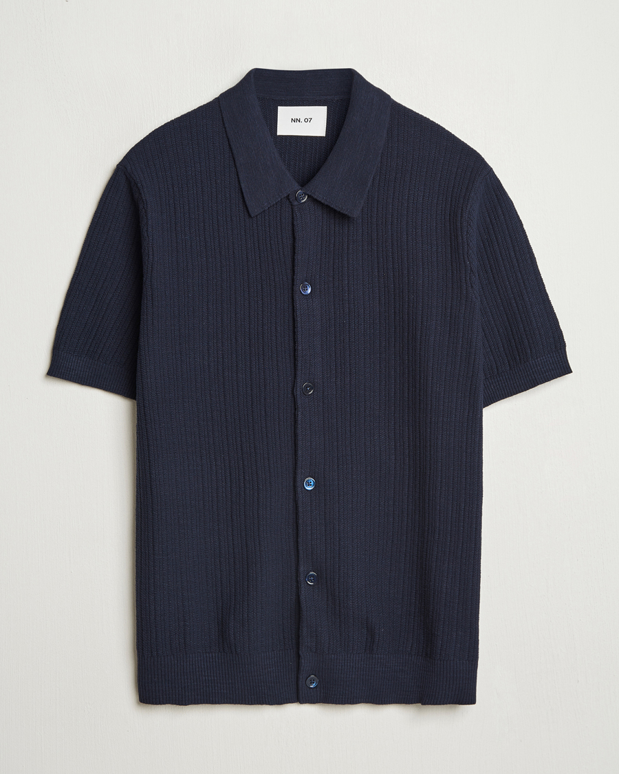 Uomini | Camicie | NN07 | Nolan Knitted Short Sleeve Shirt Navy Blue