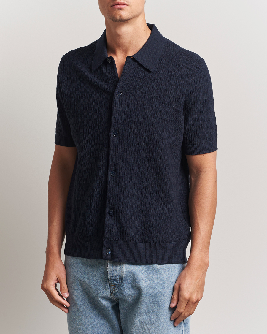 Uomini | Camicie | NN07 | Nolan Knitted Short Sleeve Shirt Navy Blue