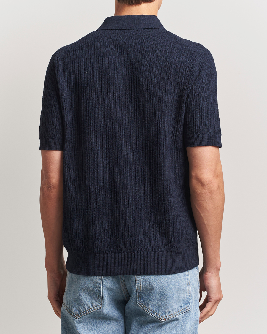 Uomini | Camicie | NN07 | Nolan Knitted Short Sleeve Shirt Navy Blue