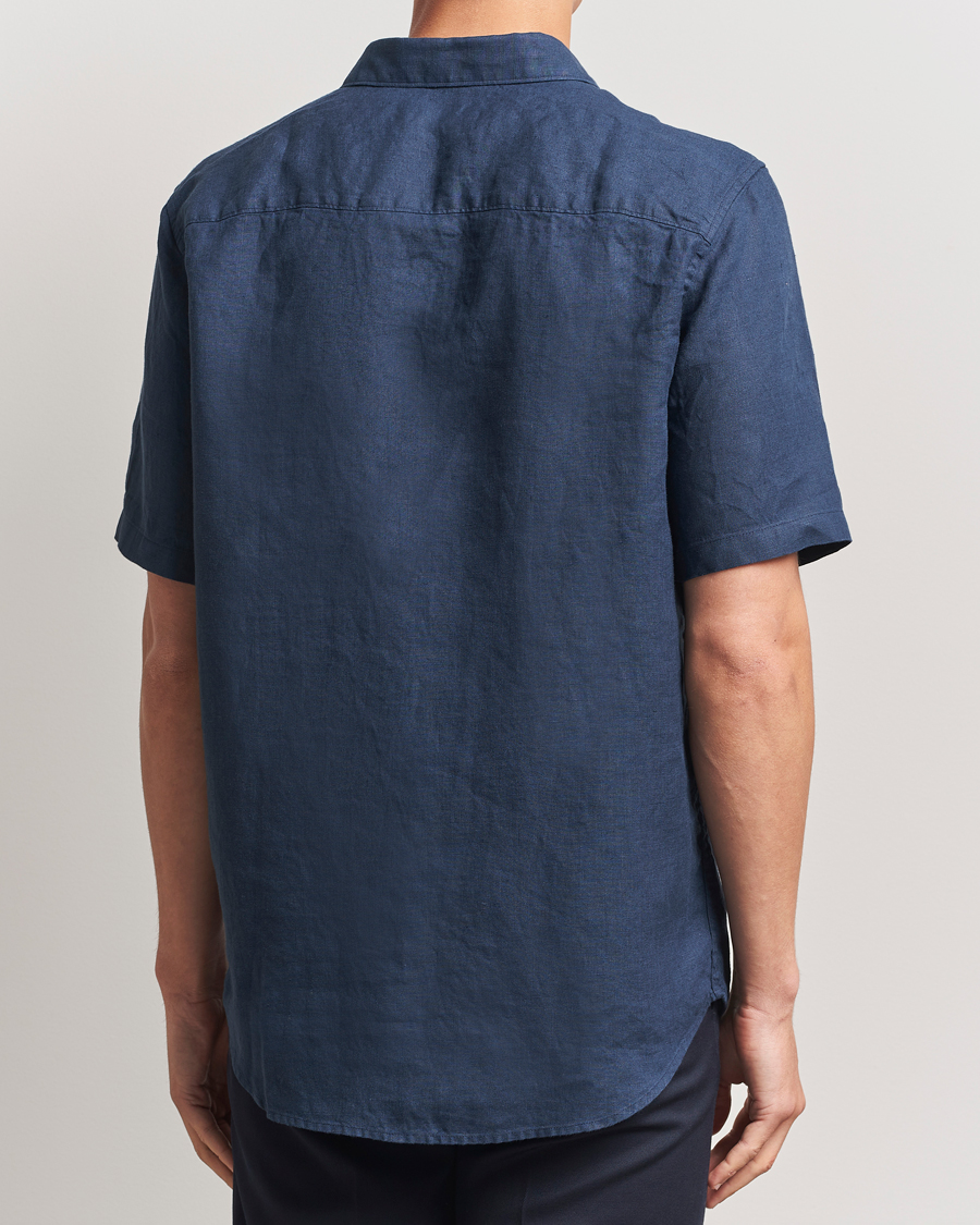 Uomini | Camicie | NN07 | Enzo Linen Short Sleeve Shirt Navy Blue